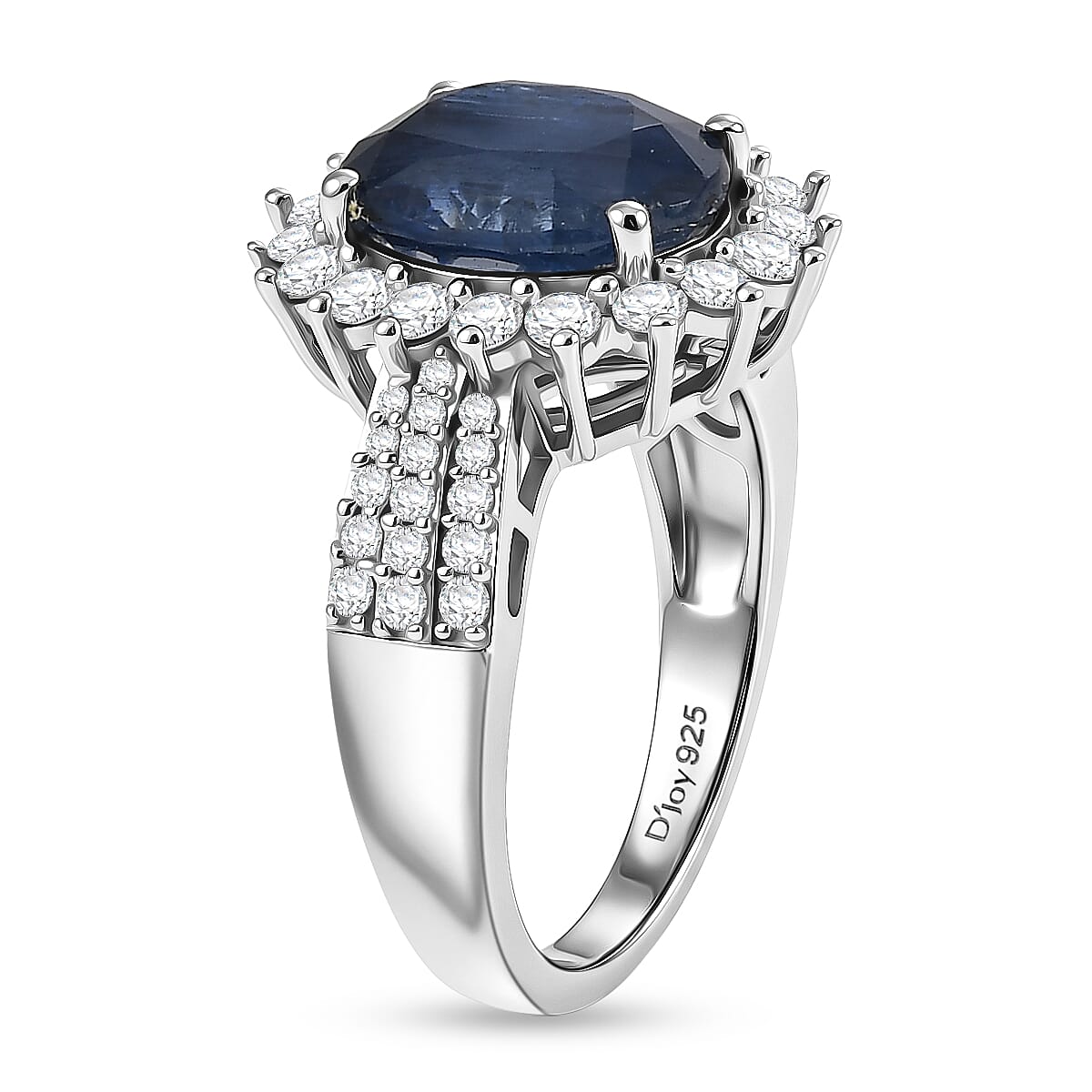 D'Joy AAA Kashmir Kyanite and Moissanite 5.40 ctw Royal Blue Blossom Ring in Rhodium Over Sterling Silver (Size 5.0)