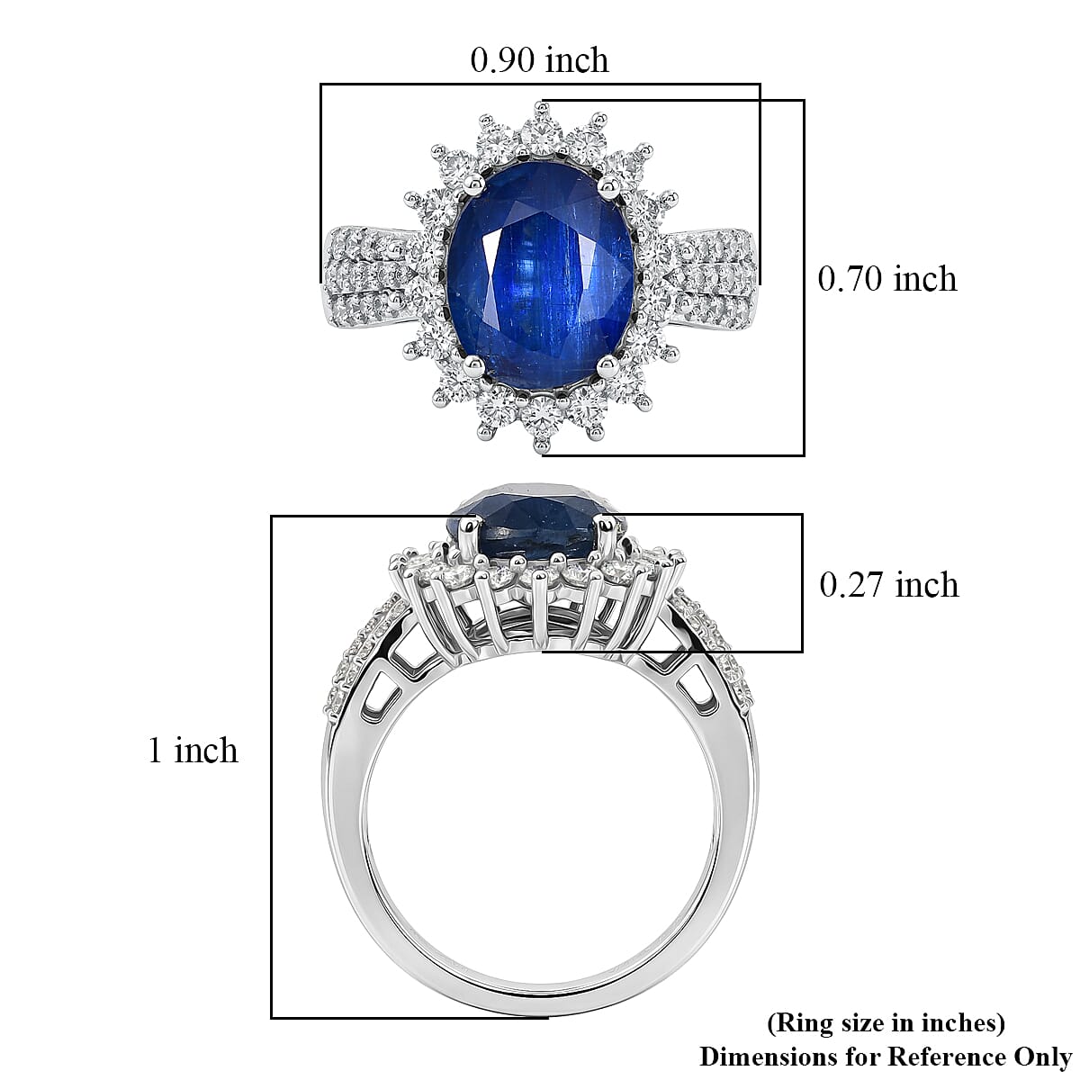 D'Joy AAA Kashmir Kyanite and Moissanite 5.40 ctw Royal Blue Blossom Ring in Rhodium Over Sterling Silver (Size 5.0)