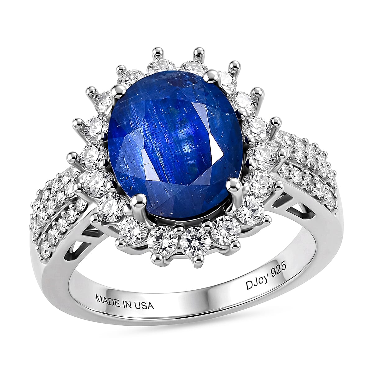 D'Joy AAA Kashmir Kyanite, Moissanite Royal Blue Blossom Ring in Rhodium Over Sterling Silver (Size 10.0) 5.40 ctw