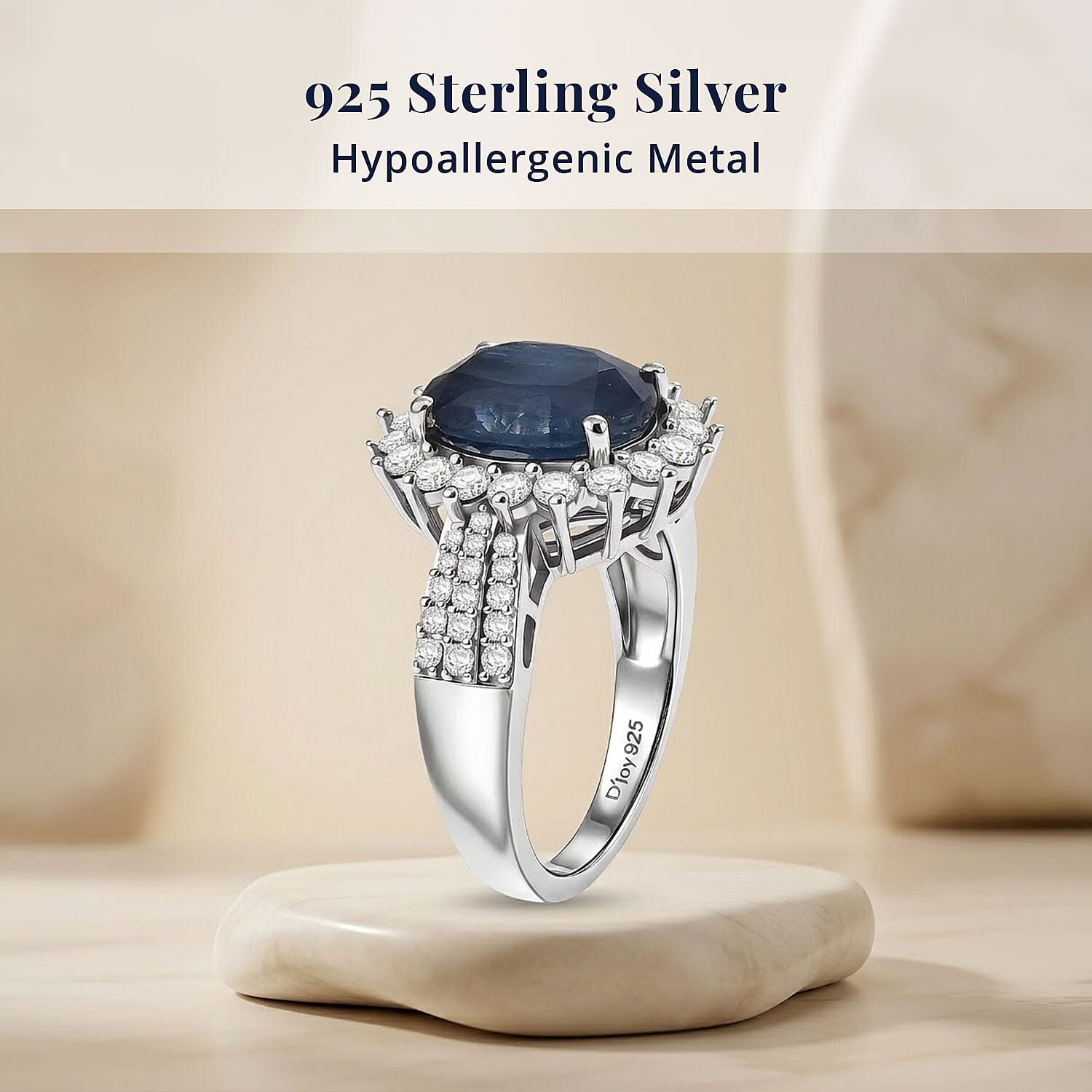 D'Joy AAA Kashmir Kyanite and Moissanite 5.40 ctw Royal Blue Blossom Ring in Rhodium Over Sterling Silver (Size 6.0)