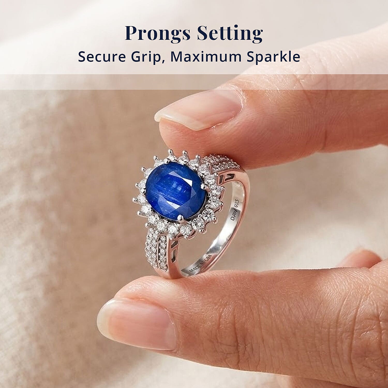 D'Joy AAA Kashmir Kyanite and Moissanite 5.40 ctw Royal Blue Blossom Ring in Rhodium Over Sterling Silver (Size 6.0)