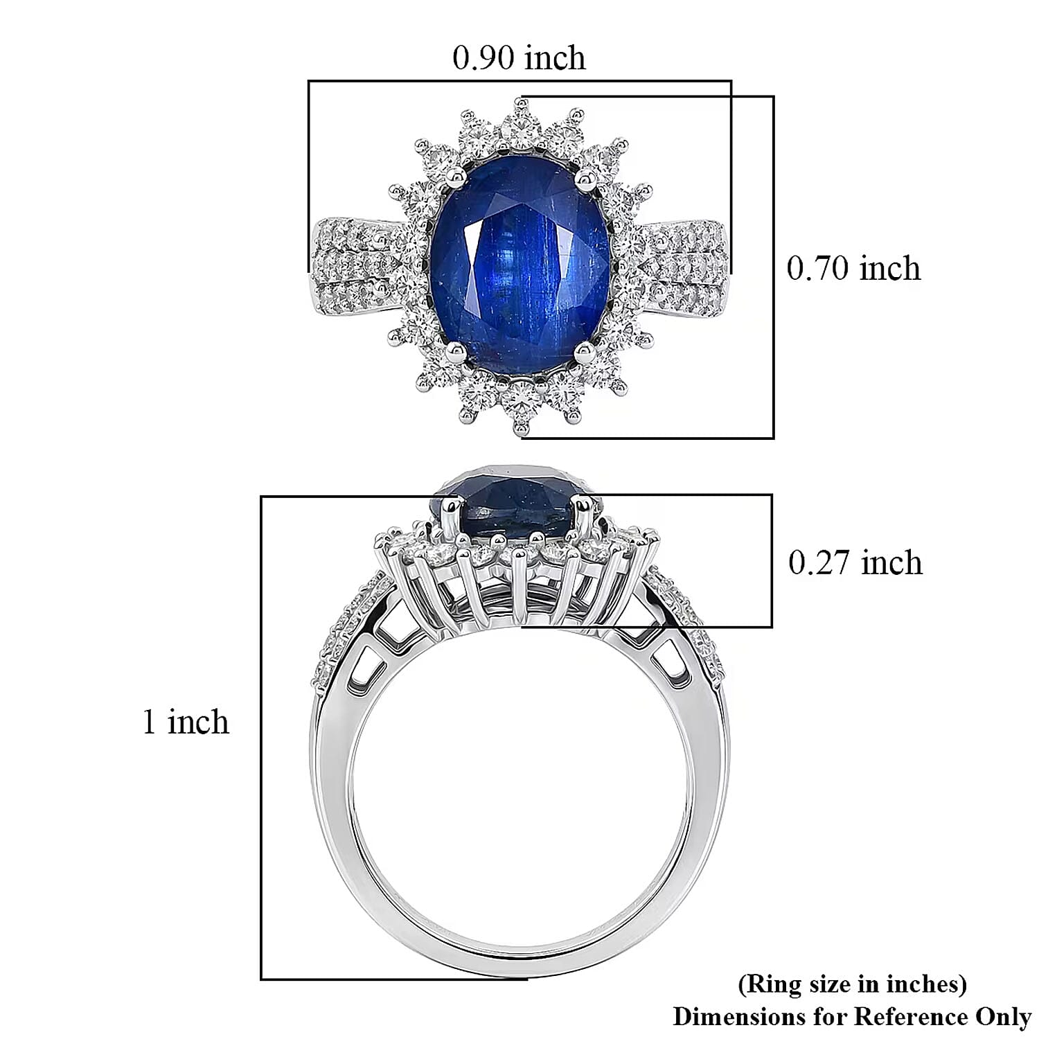 D'Joy AAA Kashmir Kyanite and Moissanite 5.40 ctw Royal Blue Blossom Ring in Rhodium Over Sterling Silver (Size 6.0)
