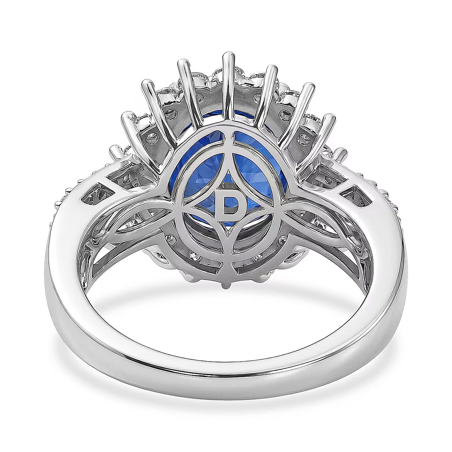 D'Joy AAA Kashmir Kyanite and Moissanite 5.40 ctw Royal Blue Blossom Ring in Rhodium Over Sterling Silver (Size 6.0)