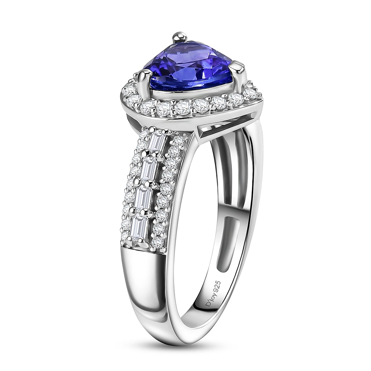 D'Joy Premium Tanzanite and Moissanite 1.80 ctw Heart Ring in Rhodium Over Sterling Silver (Size 5.0)