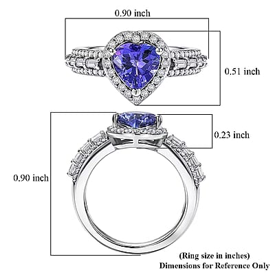 D'Joy Premium Tanzanite and Moissanite 1.80 ctw Heart Ring in Rhodium Over Sterling Silver (Size 5.0)