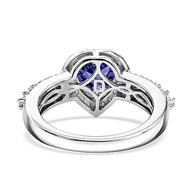 D'Joy Premium Tanzanite and Moissanite 1.80 ctw Heart Ring in Rhodium Over Sterling Silver (Size 5.0)