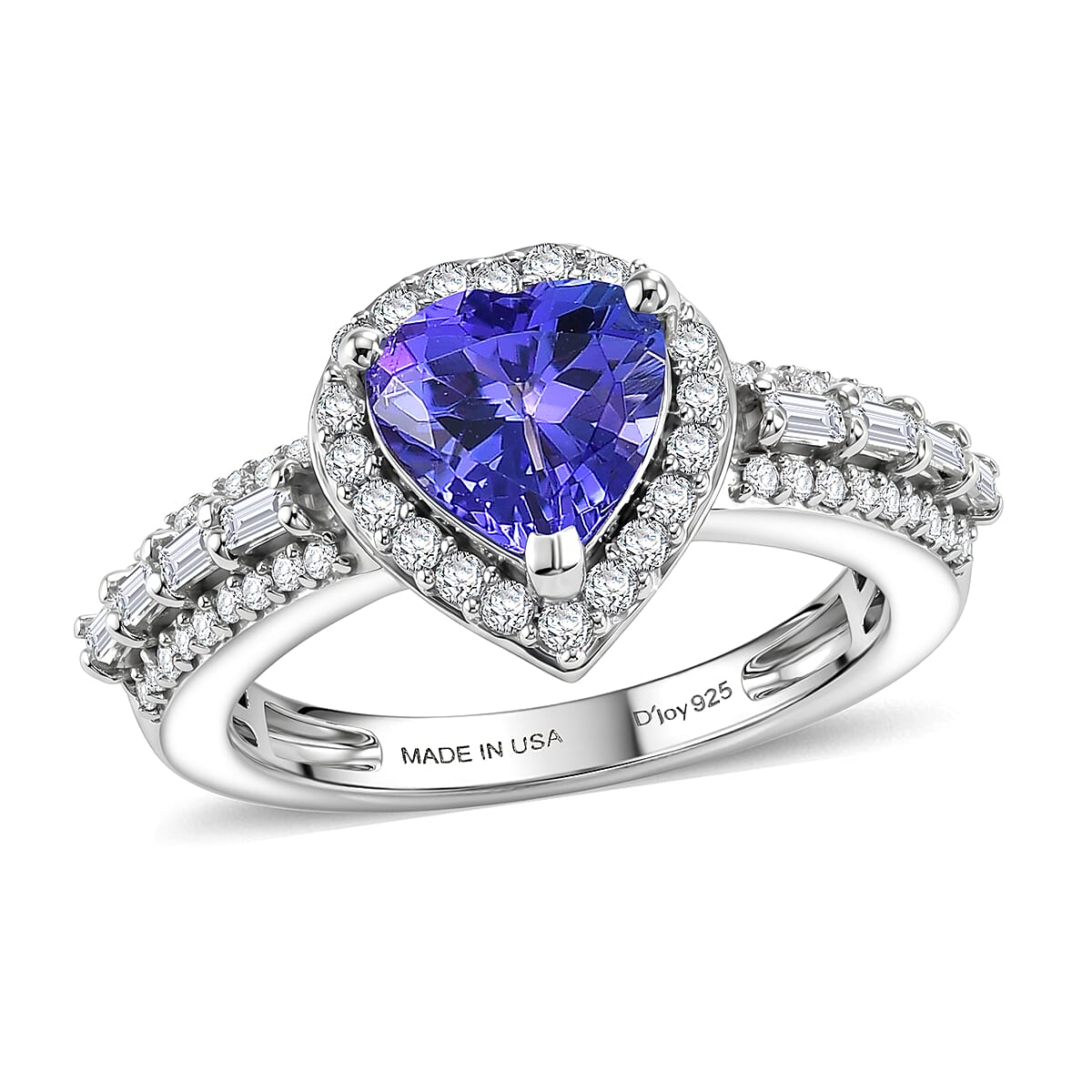D'Joy Premium Tanzanite and Moissanite 1.80 ctw Heart Ring in Rhodium Over Sterling Silver (Size 6.0)