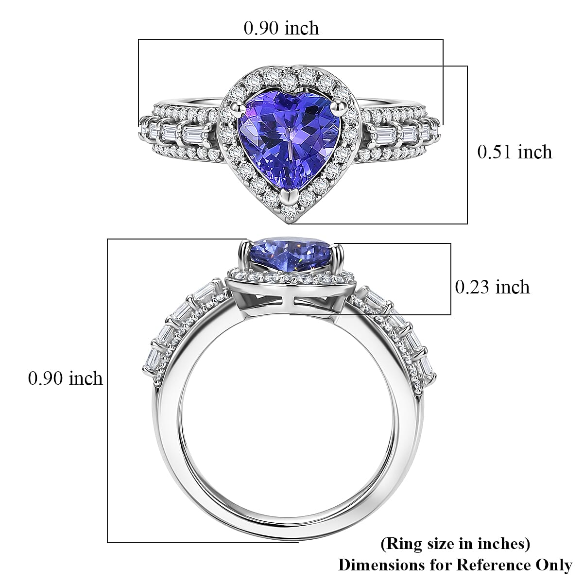 D'Joy Premium Tanzanite and Moissanite 1.80 ctw Heart Ring in Rhodium Over Sterling Silver (Size 6.0)