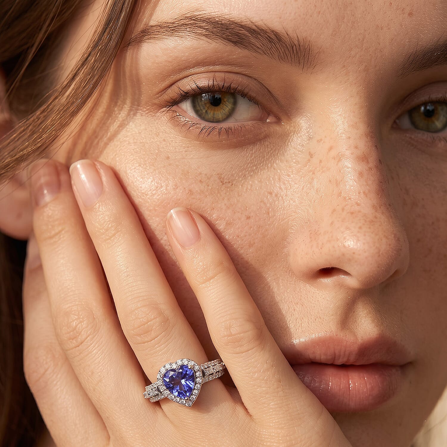 D'Joy Premium Tanzanite and Moissanite 1.80 ctw Heart Ring in Rhodium Over Sterling Silver (Size 7.0)