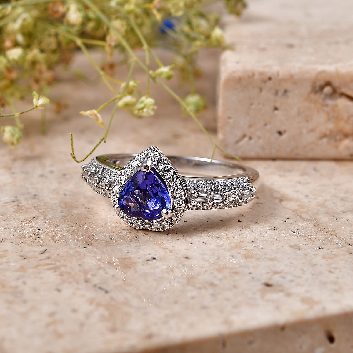 D'Joy Premium Tanzanite and Moissanite 1.80 ctw Heart Ring in Rhodium Over Sterling Silver (Size 7.0) image number 1