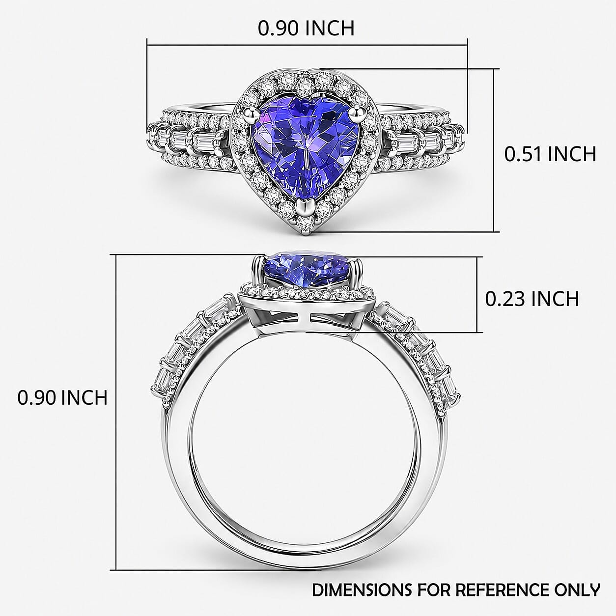 D'Joy Premium Tanzanite and Moissanite 1.80 ctw Heart Ring in Rhodium Over Sterling Silver (Size 7.0)