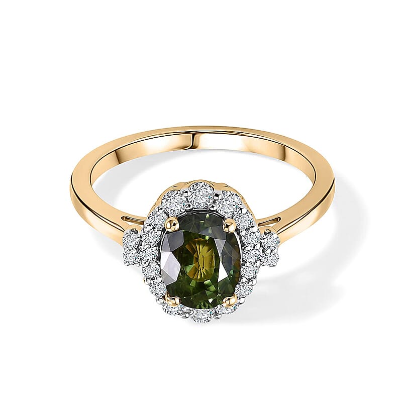 Certified & Appraised AAA Malawi Green Sapphire and Luxuriant Lab Grown Diamond G-H SI 2.10 ctw Ring in 10K Yellow Gold (Size 10.0)