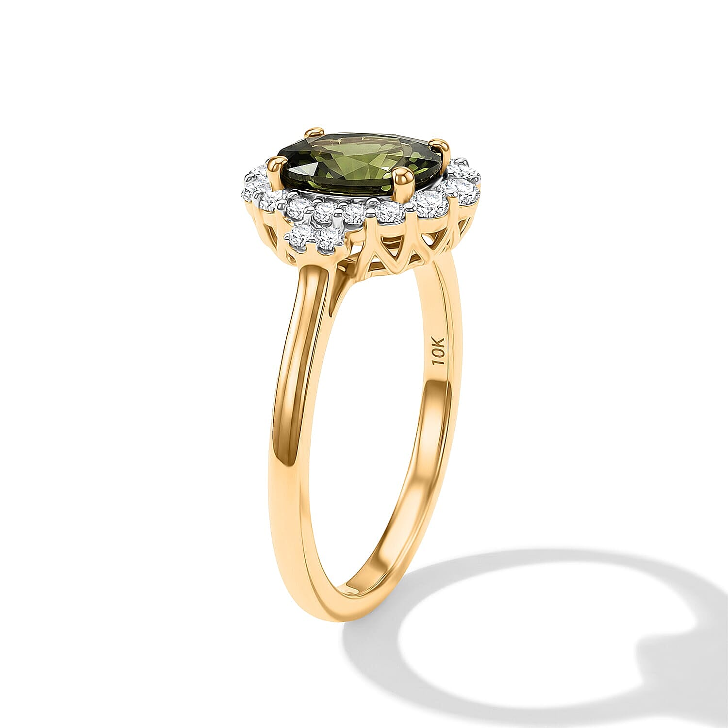 Certified & Appraised AAA Malawi Green Sapphire and Luxuriant Lab Grown Diamond G-H SI 2.10 ctw Ring in 10K Yellow Gold (Size 10.0)