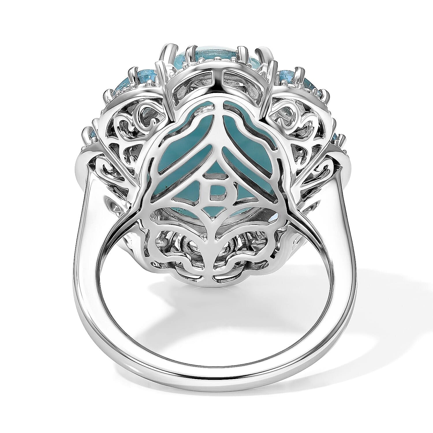 D'Joy AAA Larimar, Multi Gemstone Ring in Rhodium Over Sterling Silver (Size 5.0) 14.00 ctw