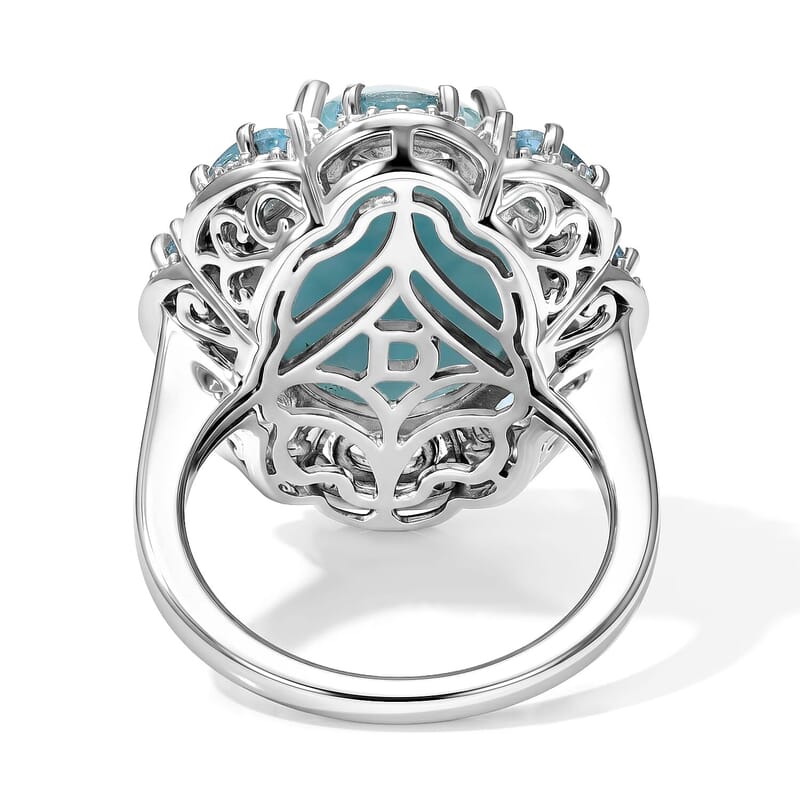 D'Joy AAA Larimar, Multi Gemstone Ring in Rhodium Over Sterling Silver (Size 5.0) 14.00 ctw