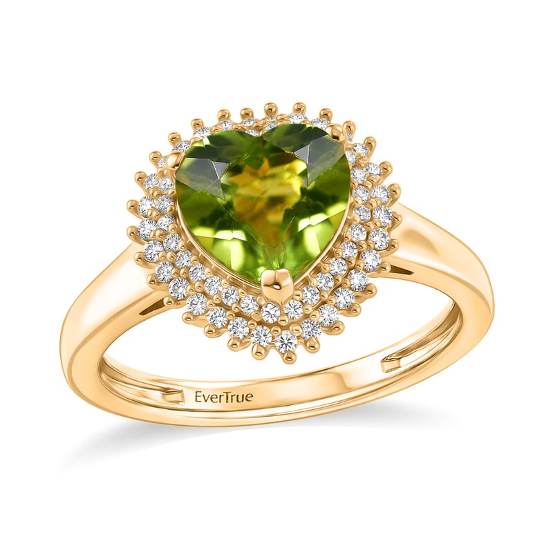 EverTrue Hebei Peridot and White Zircon 2.40 ctw Glow Heart Ring in 18K YG Plated (Size 5.0)