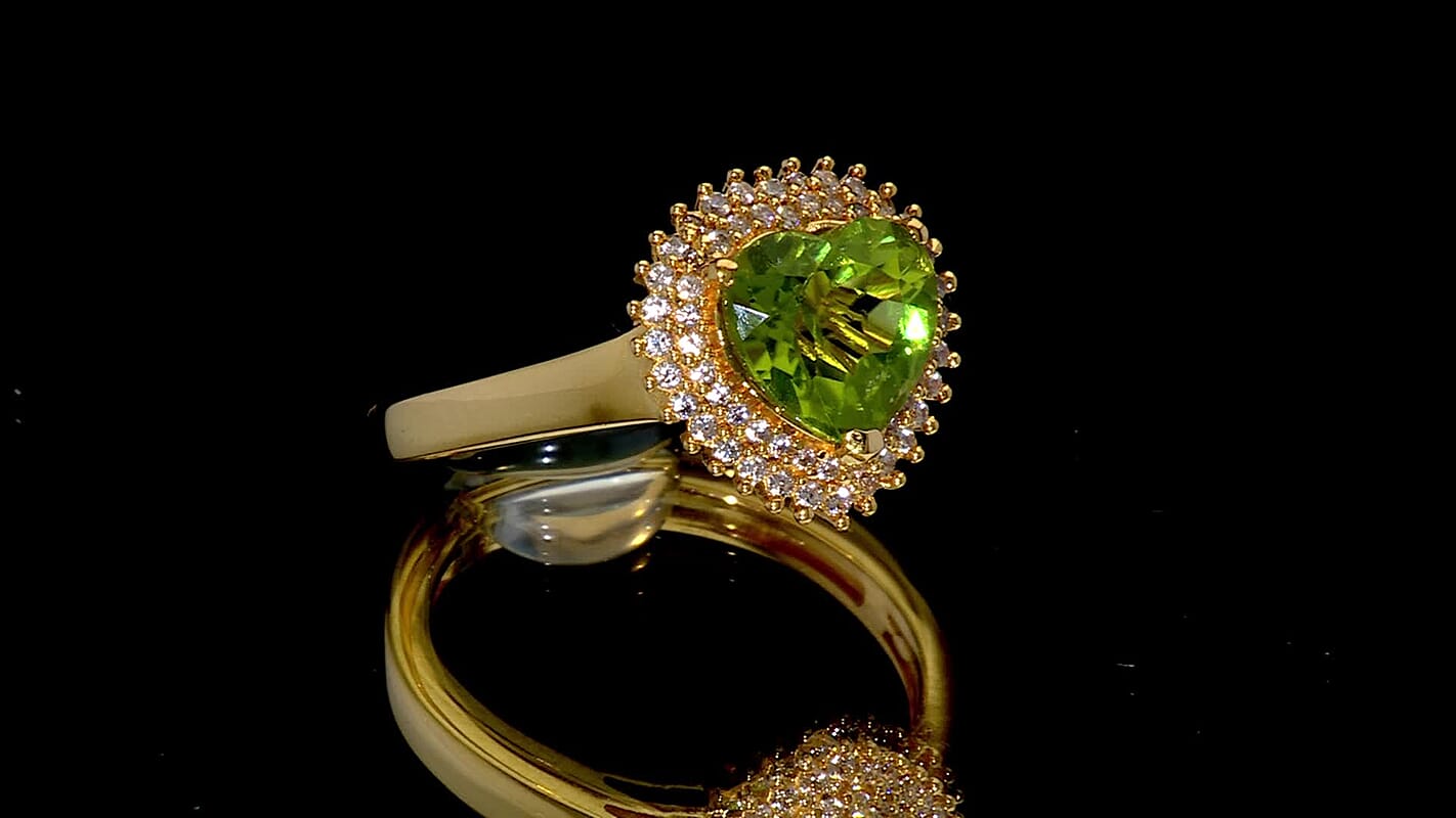EverTrue Hebei Peridot, White Zircon Ring in 18K YG Plated (Size 10.0) 2.40 ctw