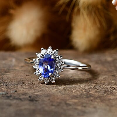 D'Joy Tanzanite and Moissanite 0.80 ctw Ring in Rhodium Over Sterling Silver (Size 10.0)