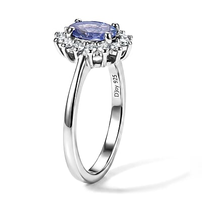 D'Joy Tanzanite and Moissanite 0.80 ctw Ring in Rhodium Over Sterling Silver (Size 10.0)