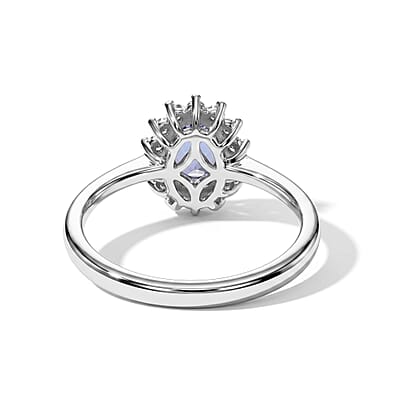 D'Joy Tanzanite and Moissanite 0.80 ctw Ring in Rhodium Over Sterling Silver (Size 10.0)