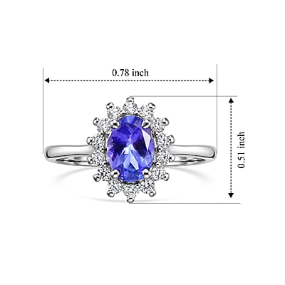 D'Joy Tanzanite and Moissanite 0.80 ctw Ring in Rhodium Over Sterling Silver (Size 10.0)