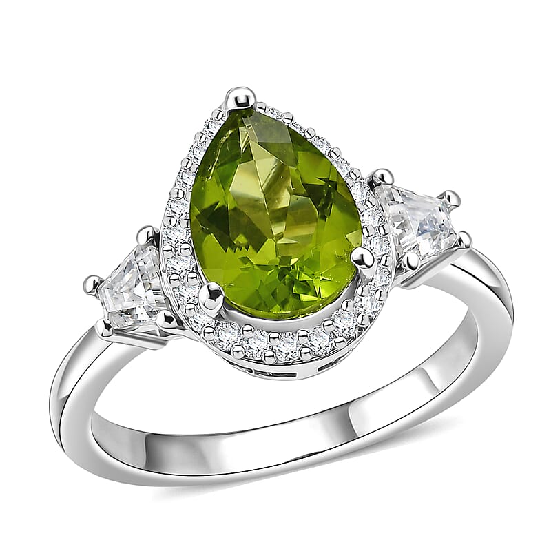 EverTrue Hebei Peridot and Moissanite 2.50 ctw Morning Dewdrop Ring in Platinum Bond (Size 5.0)