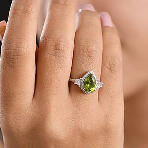 EverTrue Hebei Peridot and Moissanite 2.50 ctw Morning Dewdrop Ring in Platinum Bond (Size 7.0)