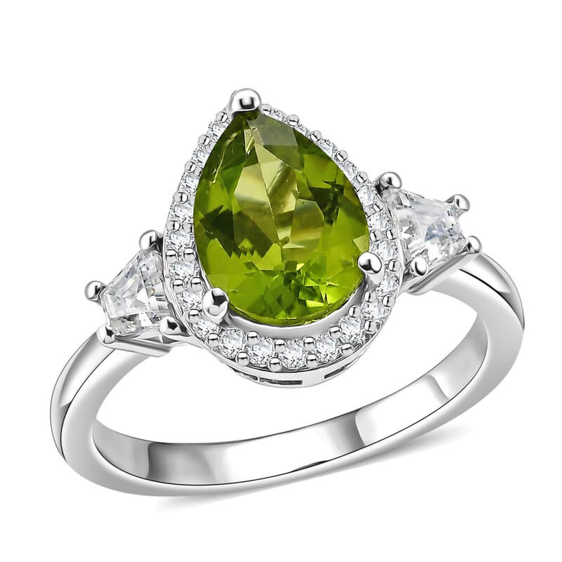 EverTrue Hebei Peridot and Moissanite 2.50 ctw Morning Dewdrop Ring in Platinum Bond (Size 8.0) (Ships in 8-10 Days)