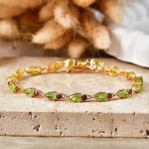 EverTrue Hebei Peridot and Orissa Rose Garnet 7.90 ctw Summer Vine Bracelet in 18K YG Plated (6.50 In) (Ships in 8-10 Days)