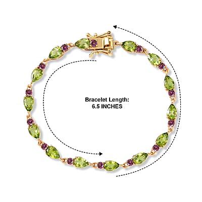EverTrue Hebei Peridot and Orissa Rose Garnet 7.90 ctw Summer Vine Bracelet in 18K YG Plated (6.50 In) (Ships in 8-10 Days)