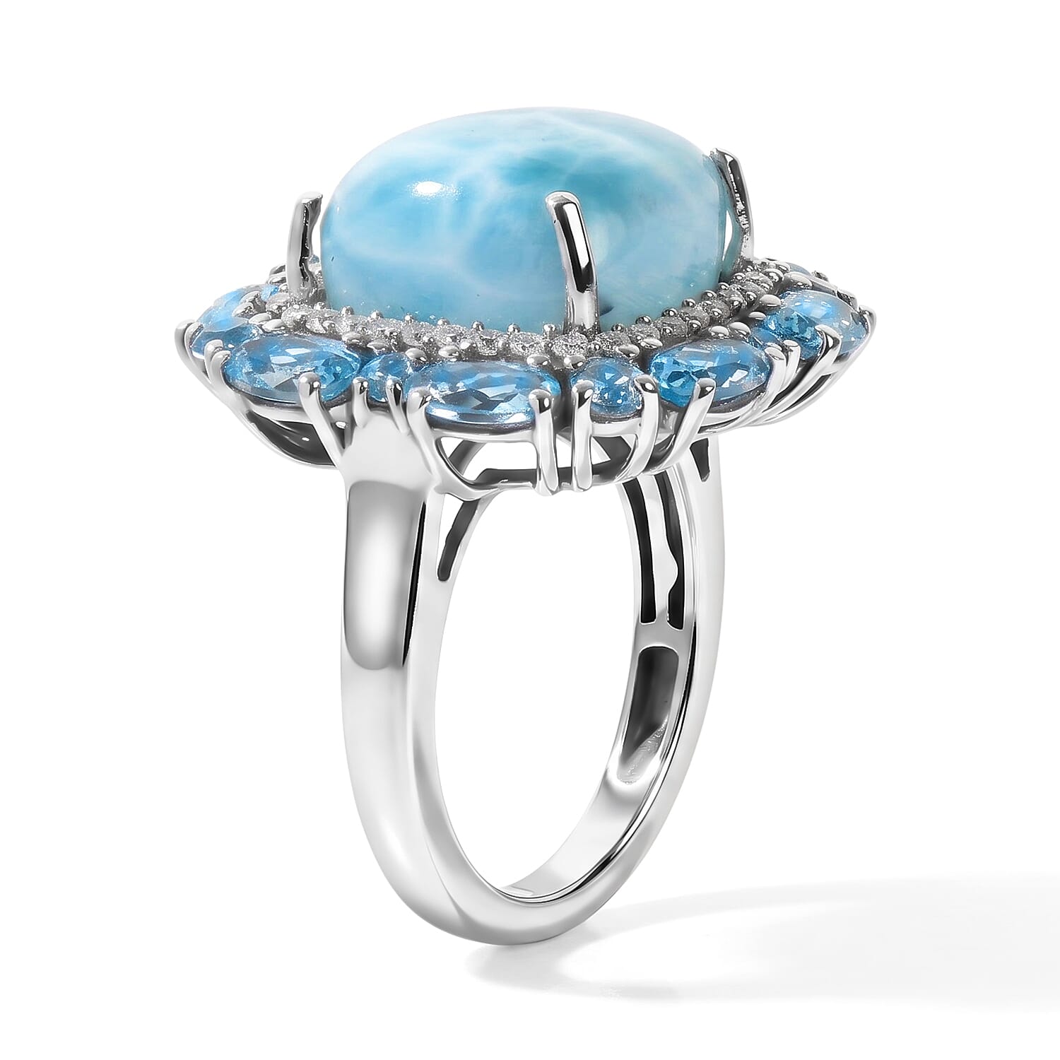 D'Joy AAA Larimar, Multi Gemstone Ring in Rhodium Over Sterling Silver (Size 6.0) 12.40 ctw