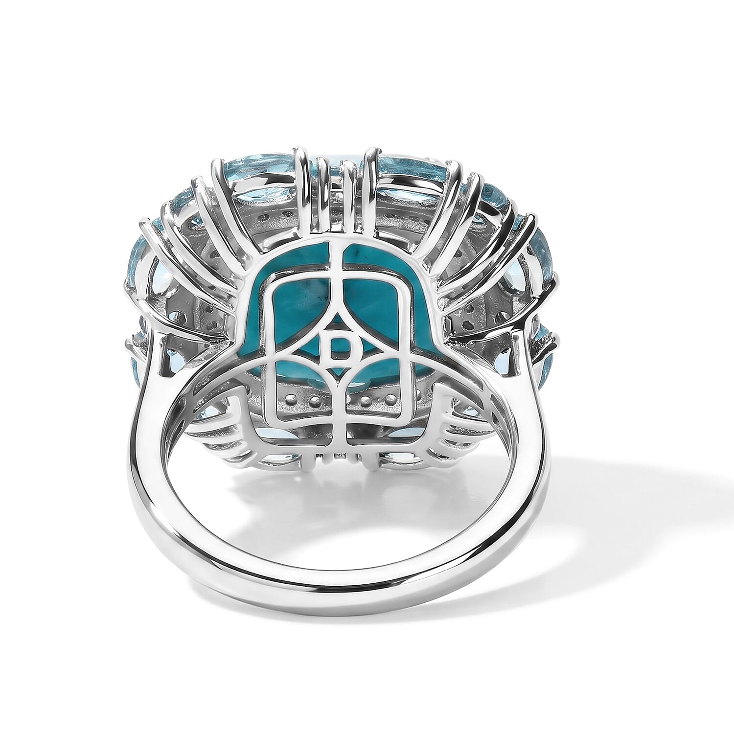 D'Joy AAA Larimar, Multi Gemstone Ring in Rhodium Over Sterling Silver (Size 6.0) 12.40 ctw