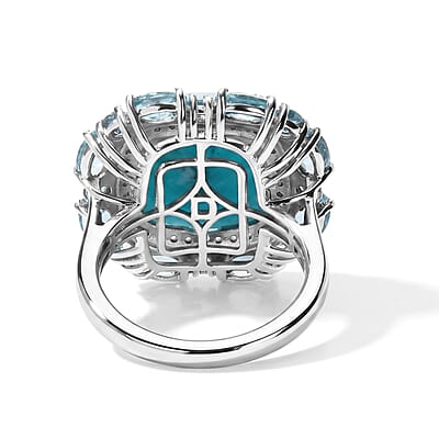 D'Joy AAA Larimar, Multi Gemstone Ring in Rhodium Over Sterling Silver (Size 6.0) 12.40 ctw