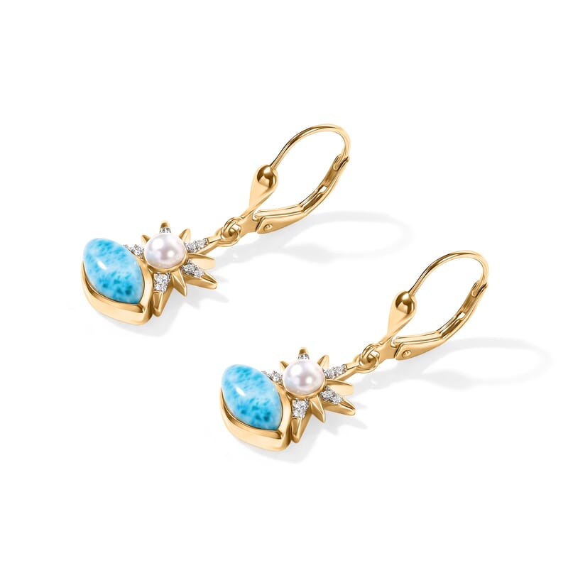D'Joy AAA Larimar and Multi Gemstone 2.90 ctw Azure Sunrise Earrings in 18K Vermeil Yellow Gold Over Sterling Silver
