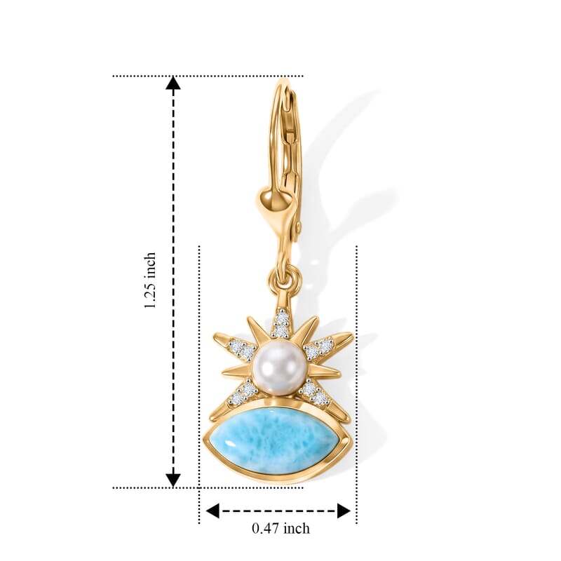 D'Joy AAA Larimar and Multi Gemstone 2.90 ctw Azure Sunrise Earrings in 18K Vermeil Yellow Gold Over Sterling Silver
