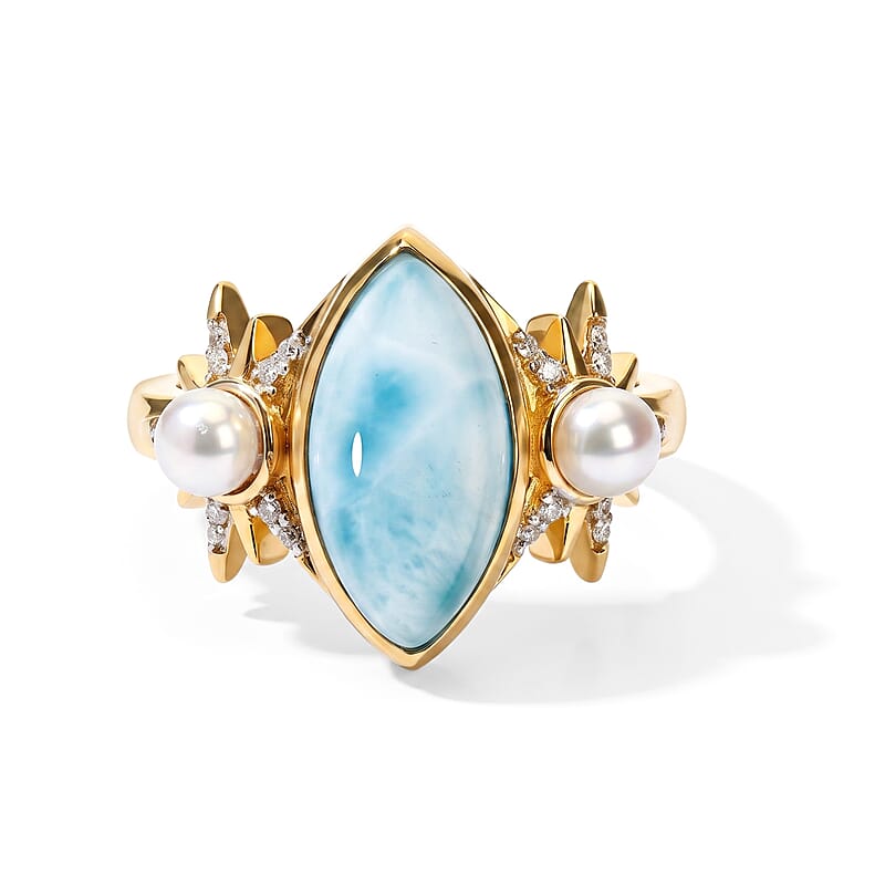 D'Joy AAA Larimar, Multi Gemstone Ring in 18K Vermeil YG Over Sterling Silver (Size 6.0) 3.60 ctw