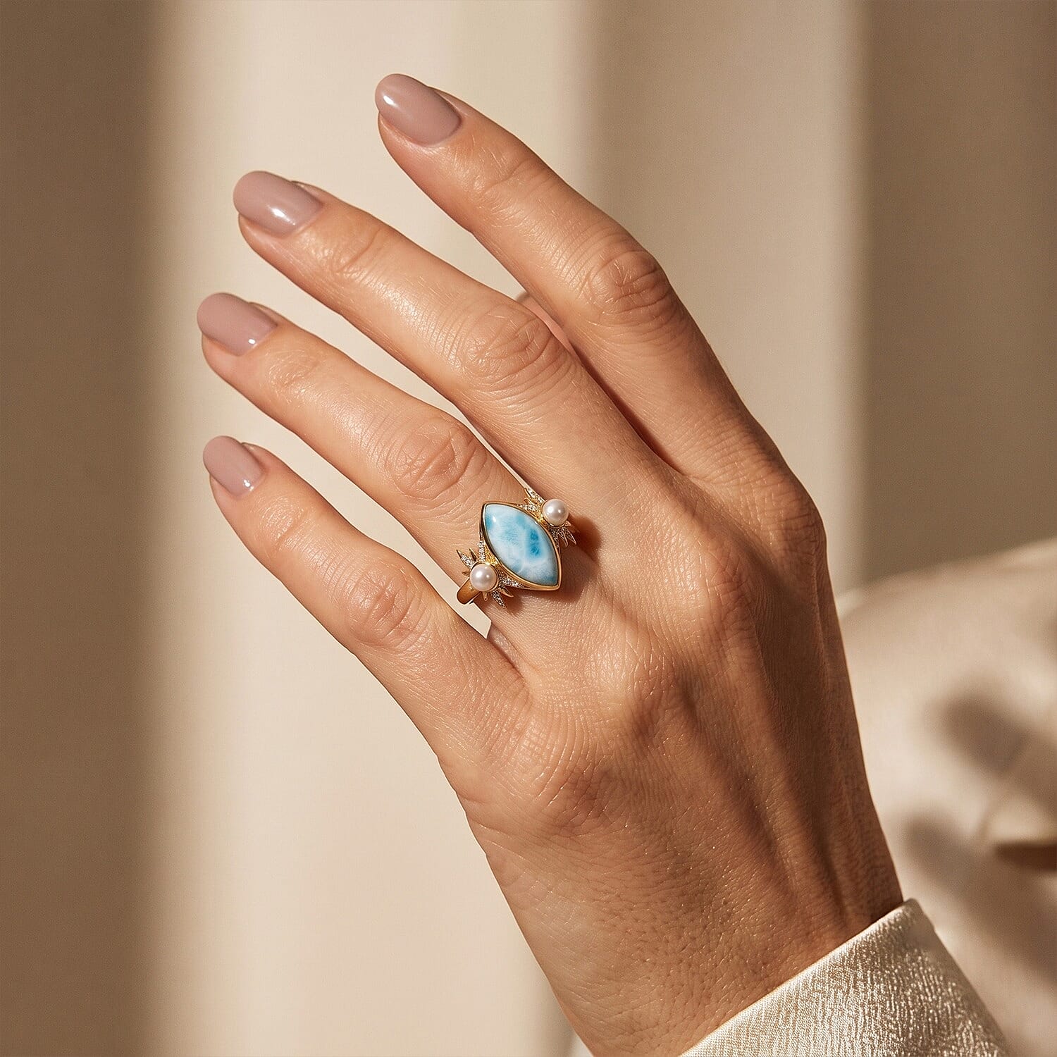 D'Joy AAA Larimar, Multi Gemstone Ring in 18K Vermeil YG Over Sterling Silver (Size 6.0) 3.60 ctw
