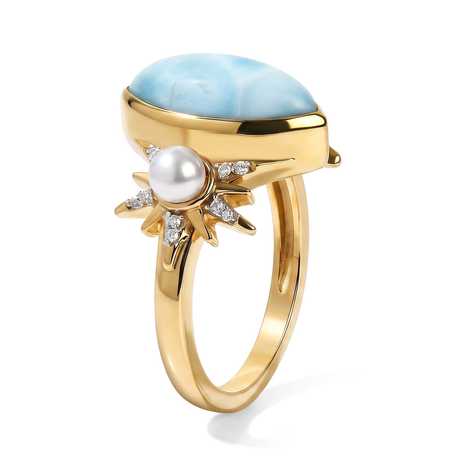 D'Joy AAA Larimar, Multi Gemstone Ring in 18K Vermeil YG Over Sterling Silver (Size 6.0) 3.60 ctw