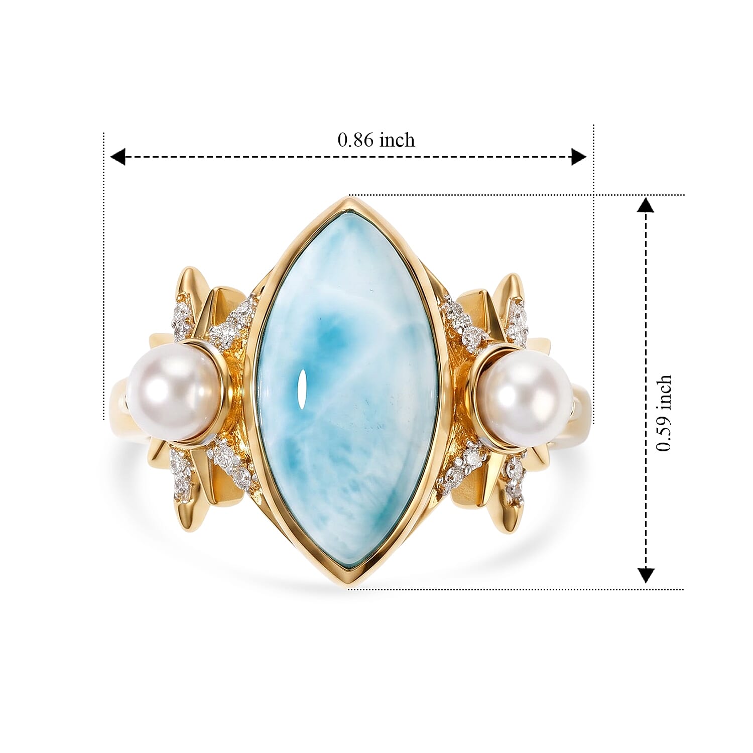 D'Joy AAA Larimar, Multi Gemstone Ring in 18K Vermeil YG Over Sterling Silver (Size 6.0) 3.60 ctw