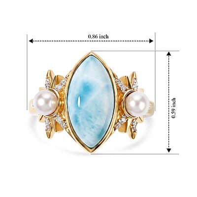 D'Joy AAA Larimar, Multi Gemstone Ring in 18K Vermeil YG Over Sterling Silver (Size 6.0) 3.60 ctw