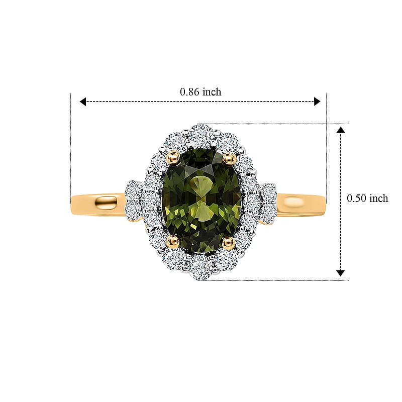 Certified & Appraised AAA Milanoa Green Sapphire and Luxuriant Lab Grown Diamond G-H SI 2.10 ctw Ring in 10K Yellow Gold (Size 5.0)