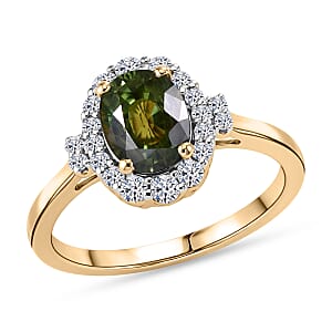 Certified & Appraised AAA Malawi Green Sapphire and Luxuriant Lab Grown Diamond G-H SI 2.10 ctw Ring in 10K Yellow Gold (Size 6.0)