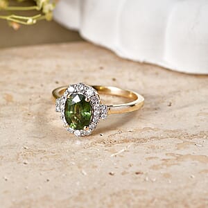 Certified & Appraised AAA Milanoa Green Sapphire and Luxuriant Lab Grown Diamond G-H SI 2.10 ctw Ring in 10K Yellow Gold (Size 7.0)