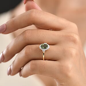 Certified & Appraised AAA Milanoa Green Sapphire and Luxuriant Lab Grown Diamond G-H SI 2.10 ctw Ring in 10K Yellow Gold (Size 7.0)