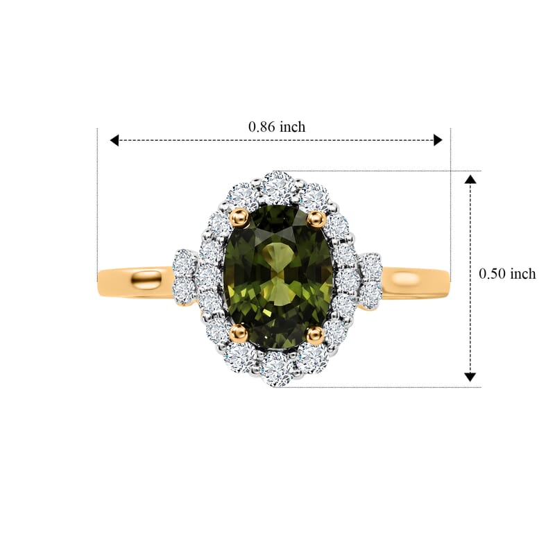Certified & Appraised AAA Malawi Green Sapphire and Luxuriant Lab Grown Diamond G-H SI 2.10 ctw Ring in 10K Yellow Gold (Size 8.0)