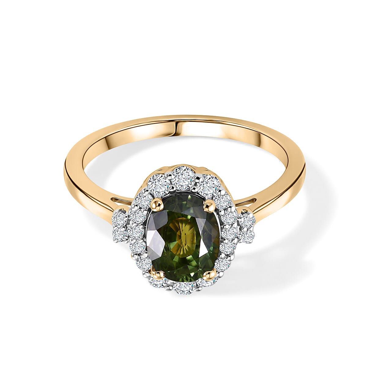 Certified & Appraised AAA Malawi Green Sapphire and Luxuriant Lab Grown Diamond G-H SI 2.10 ctw Ring in 10K Yellow Gold (Size 9.0)