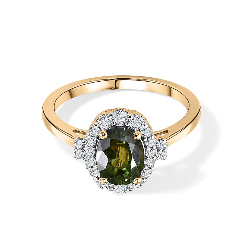 Certified & Appraised AAA Malawi Green Sapphire and Luxuriant Lab Grown Diamond G-H SI 2.10 ctw Ring in 10K Yellow Gold (Size 9.0)
