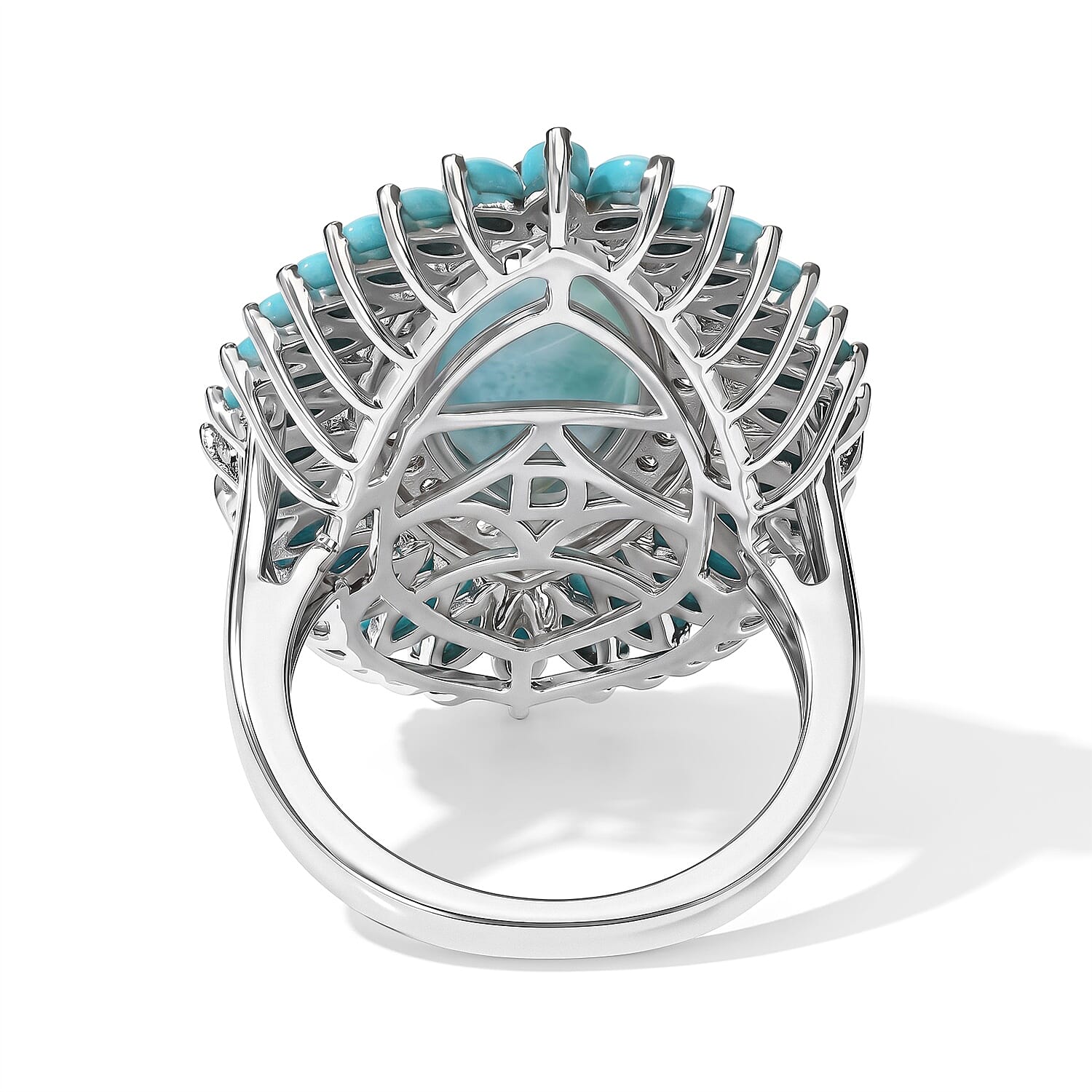 D'Joy AAA Larimar, Multi Gemstone Ring in Rhodium Over Sterling Silver (Size 6.0) 8.00 ctw