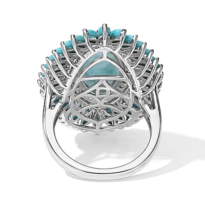 D'Joy AAA Larimar, Multi Gemstone Ring in Rhodium Over Sterling Silver (Size 6.0) 8.00 ctw