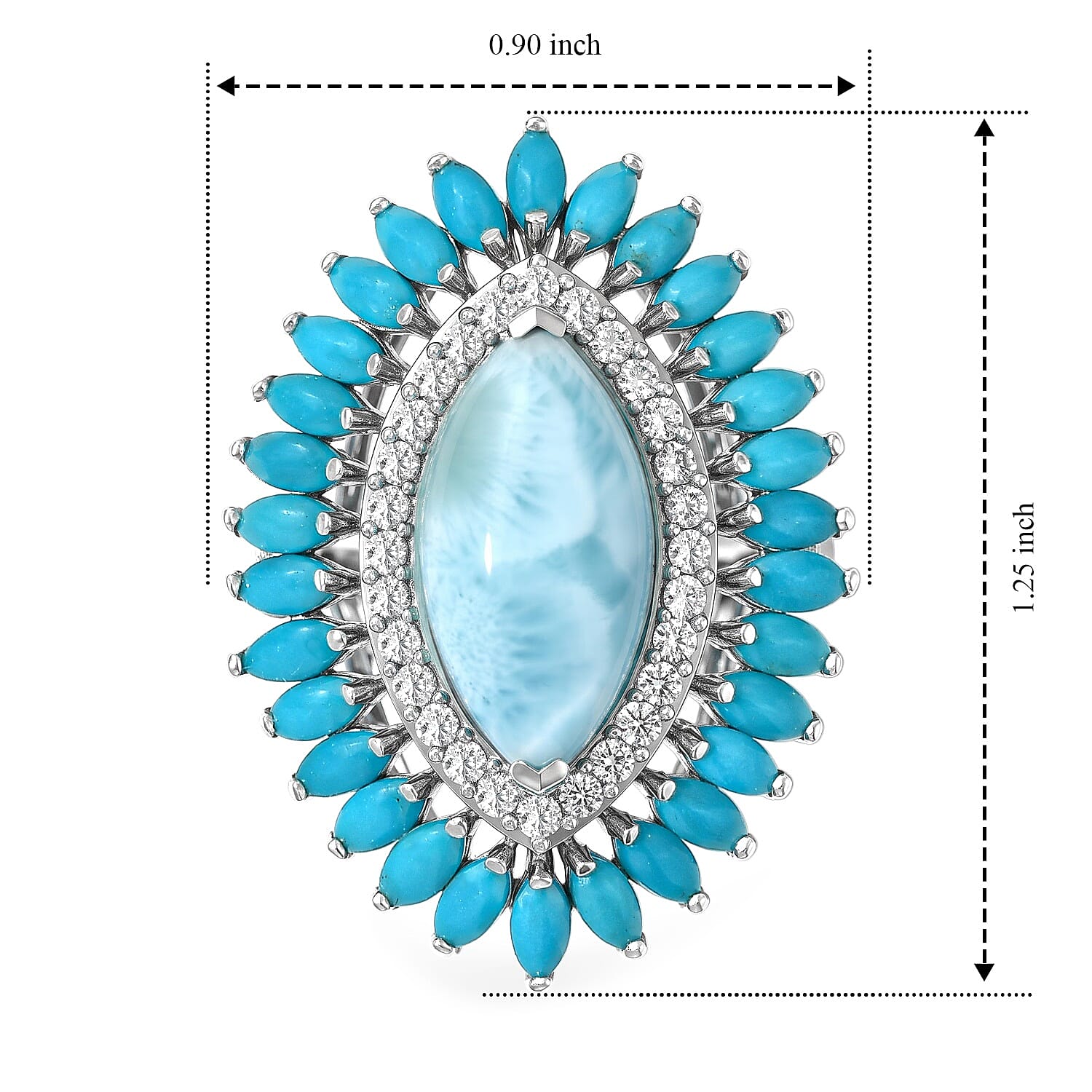D'Joy AAA Larimar, Multi Gemstone Ring in Rhodium Over Sterling Silver (Size 6.0) 8.00 ctw